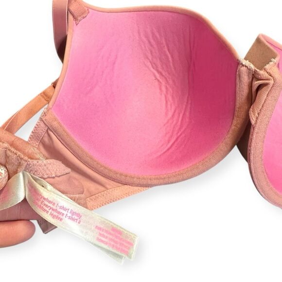 PINK VICTORIA’S SECRET Women’s Peach Pink Wear Everywhere T-Shirt Lightly Lined - Picture 5 of 6